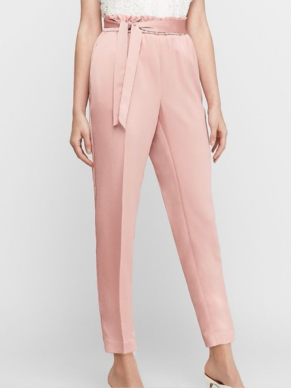 Express High-Waisted Blush Pink Satin Sash-Tie Ankle Pants Women’s Size Small